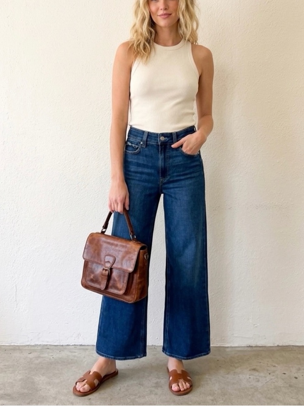 Paige Anessa Petite Wide Leg Denim in Dresden Blue Wash